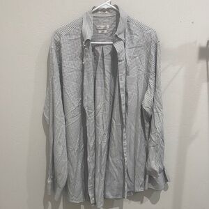 Peter Millar Men's Grey and White Check Dress Shirt